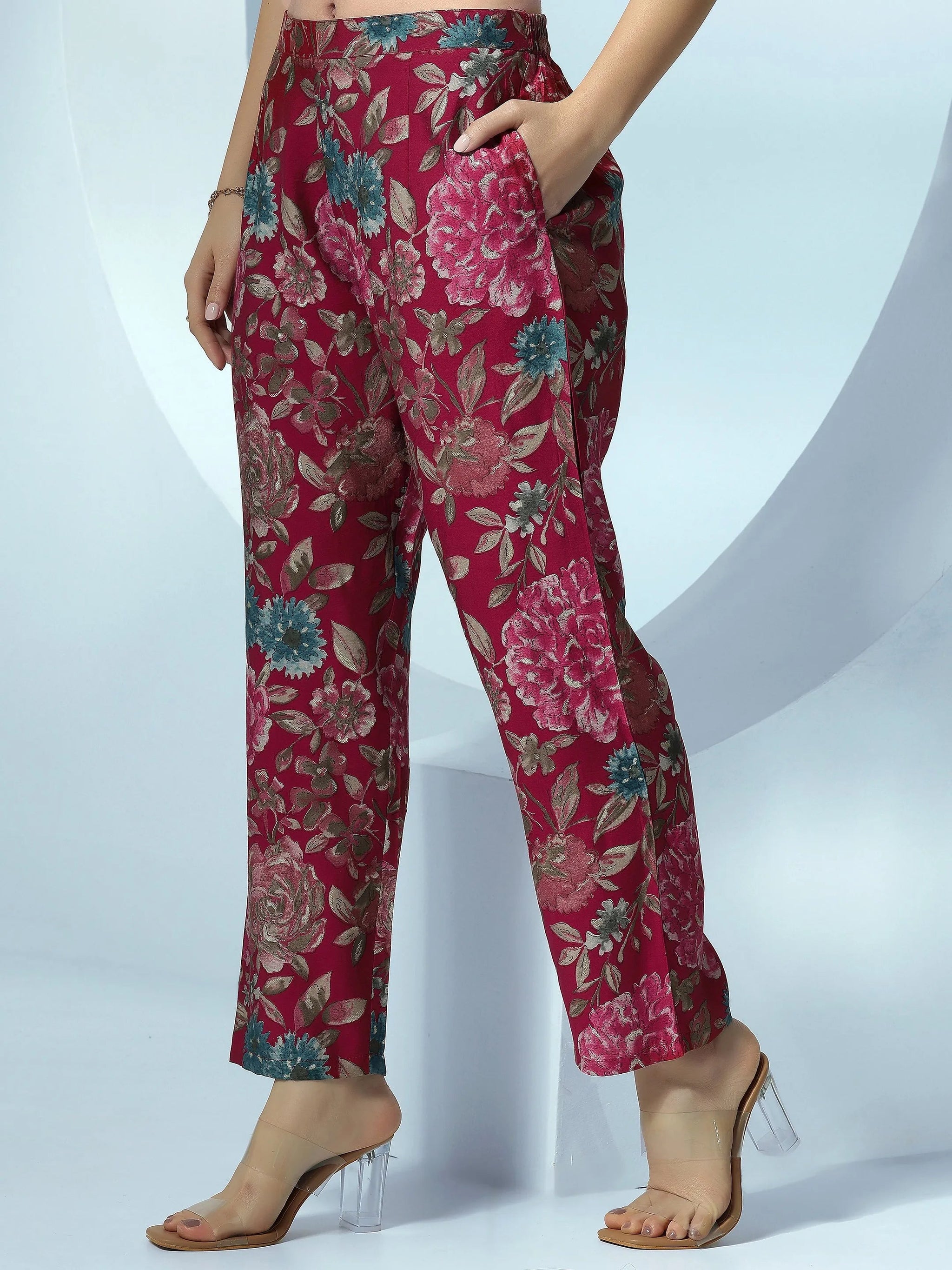 Libas Pink Printed Silk Blend Co-Ords