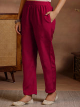 Libas Red Embroidered Silk Blend Straight Suits With Dupatta