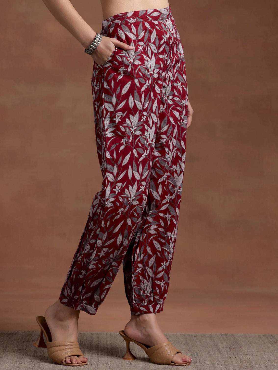 Mameraa Rust Printed Cotton Pathani Kurta Set