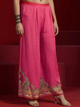 Libas Art Coral Printed Silk Blend Kaftan Kurta With Palazzos