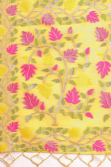 Yellow Linen Cotton Silk  Saree Enhanced With Floral Zari Weaving & Tasselled Pallu Finish