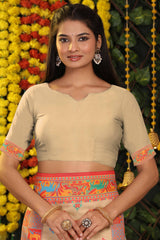 Offwhite Linen Cotton Saree Adorned With Floral Zari Weaving & Tassel Pallu