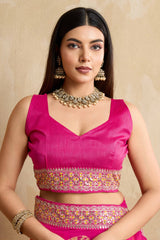 Pink Georgette Saree with Contemporary Tie-Dye Patterns and Classic Lace Work Finish