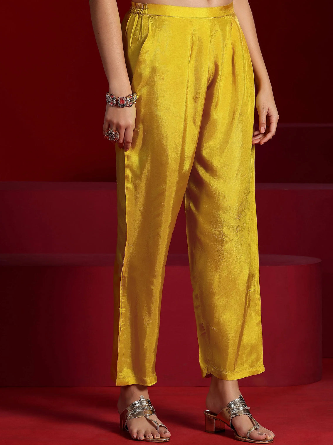 Mameraa Art Yellow Printed Poly Georgette 3 Piece Co-Ords
