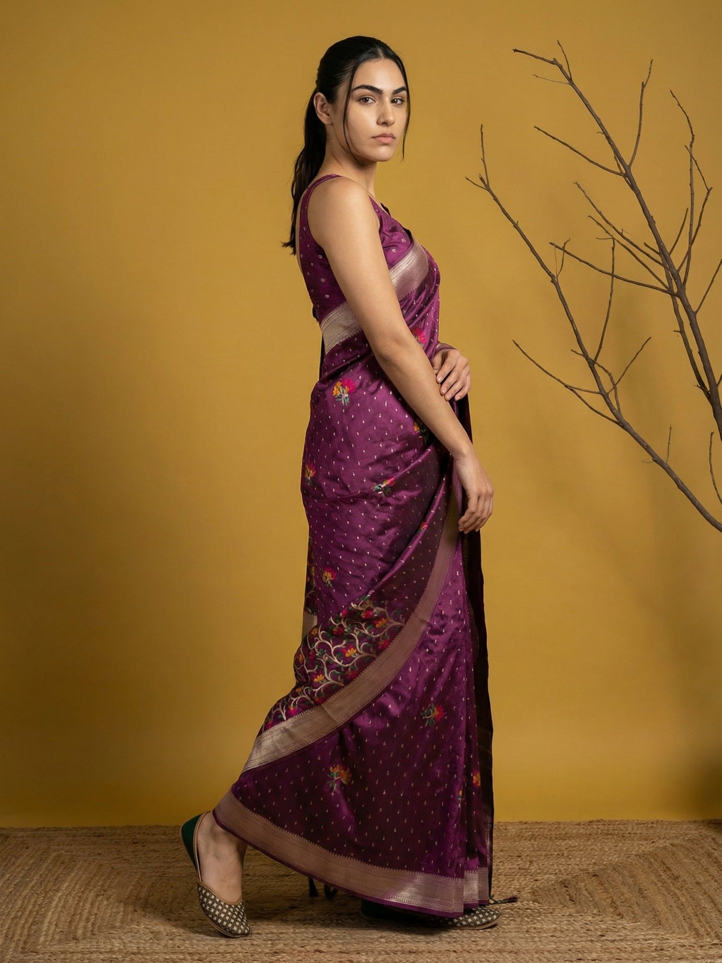 Soft Organza Meenakari Woven Saree with Jamdani Zari Pallu and Brocade Blouse Festive Wedding Party Wear Saree