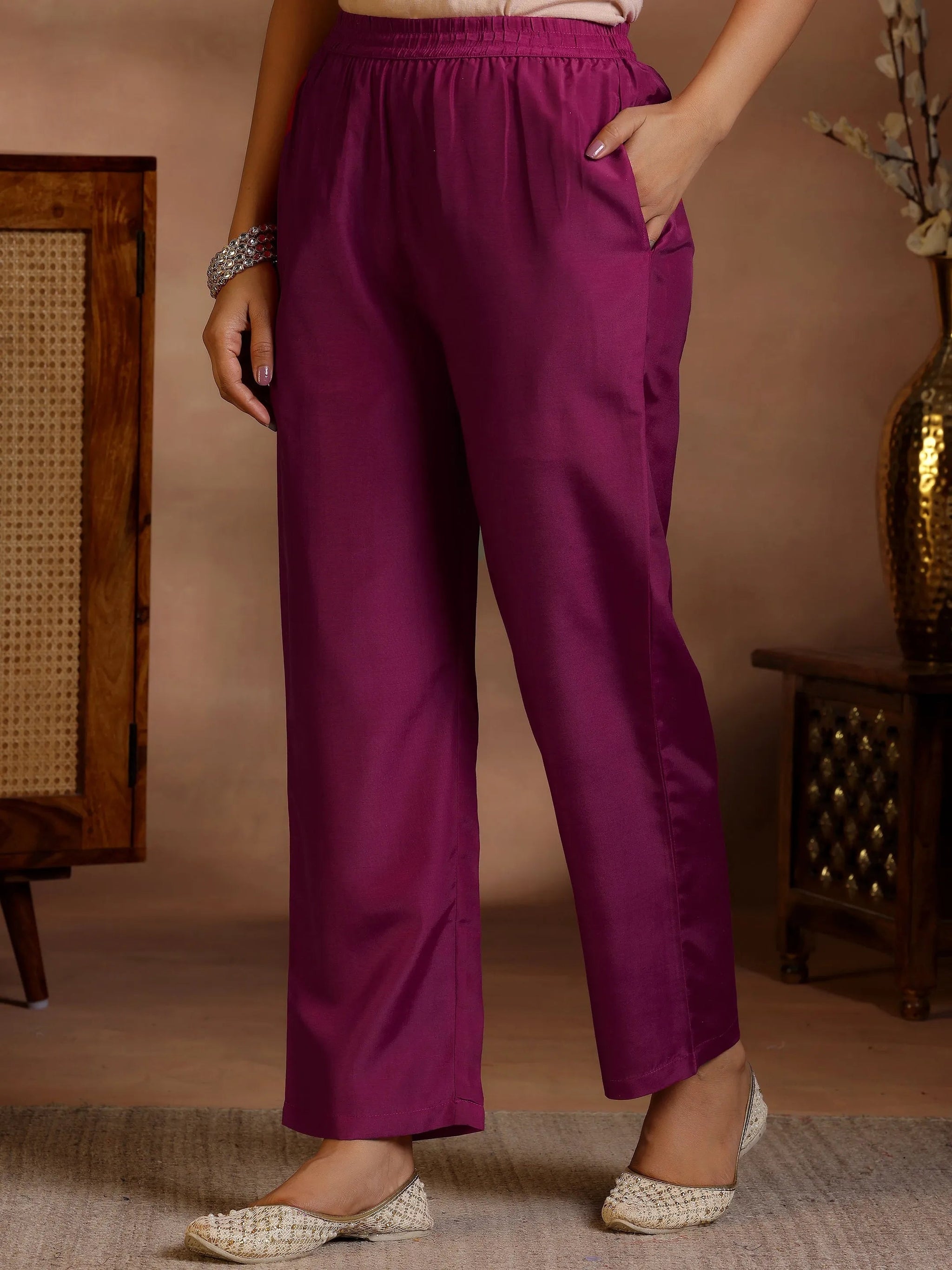 Libas Burgundy Woven Design Silk Blend Straight Suit With Dupatta