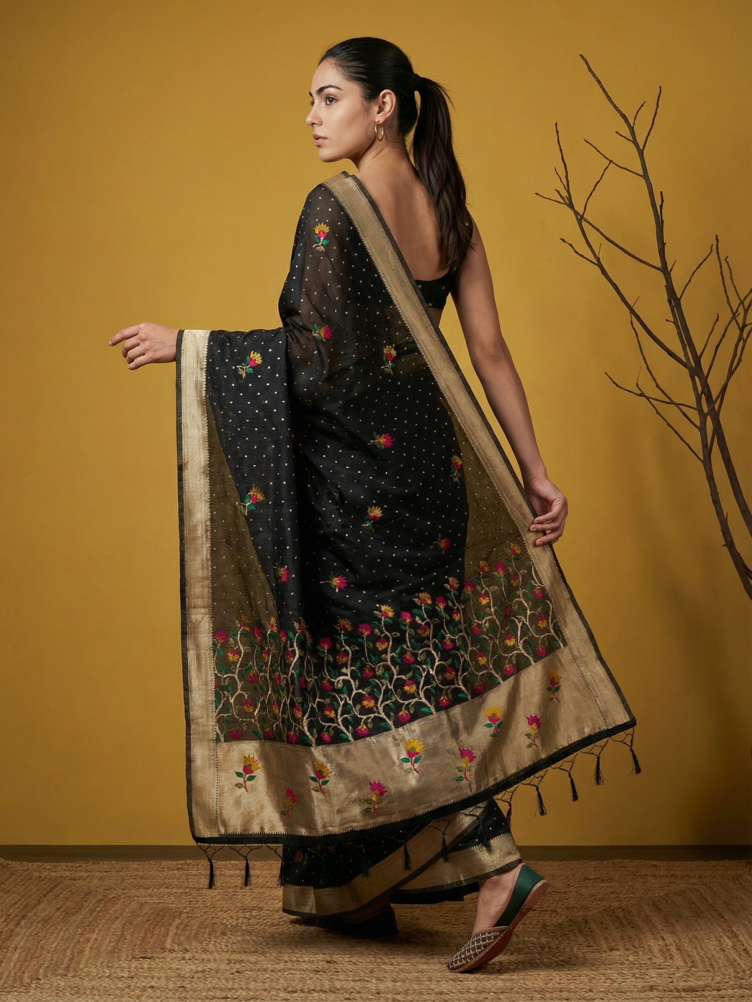 Soft Organza Meenakari Woven Saree with Jamdani Zari Pallu and Brocade Blouse Festive Wedding Party Wear Saree
