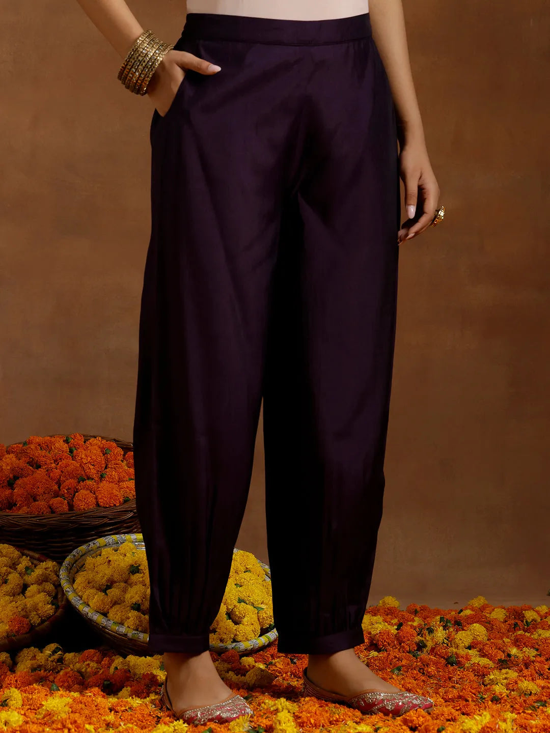 Gerua Purple Yoke Design Silk Blend Straight Suit With Dupatta