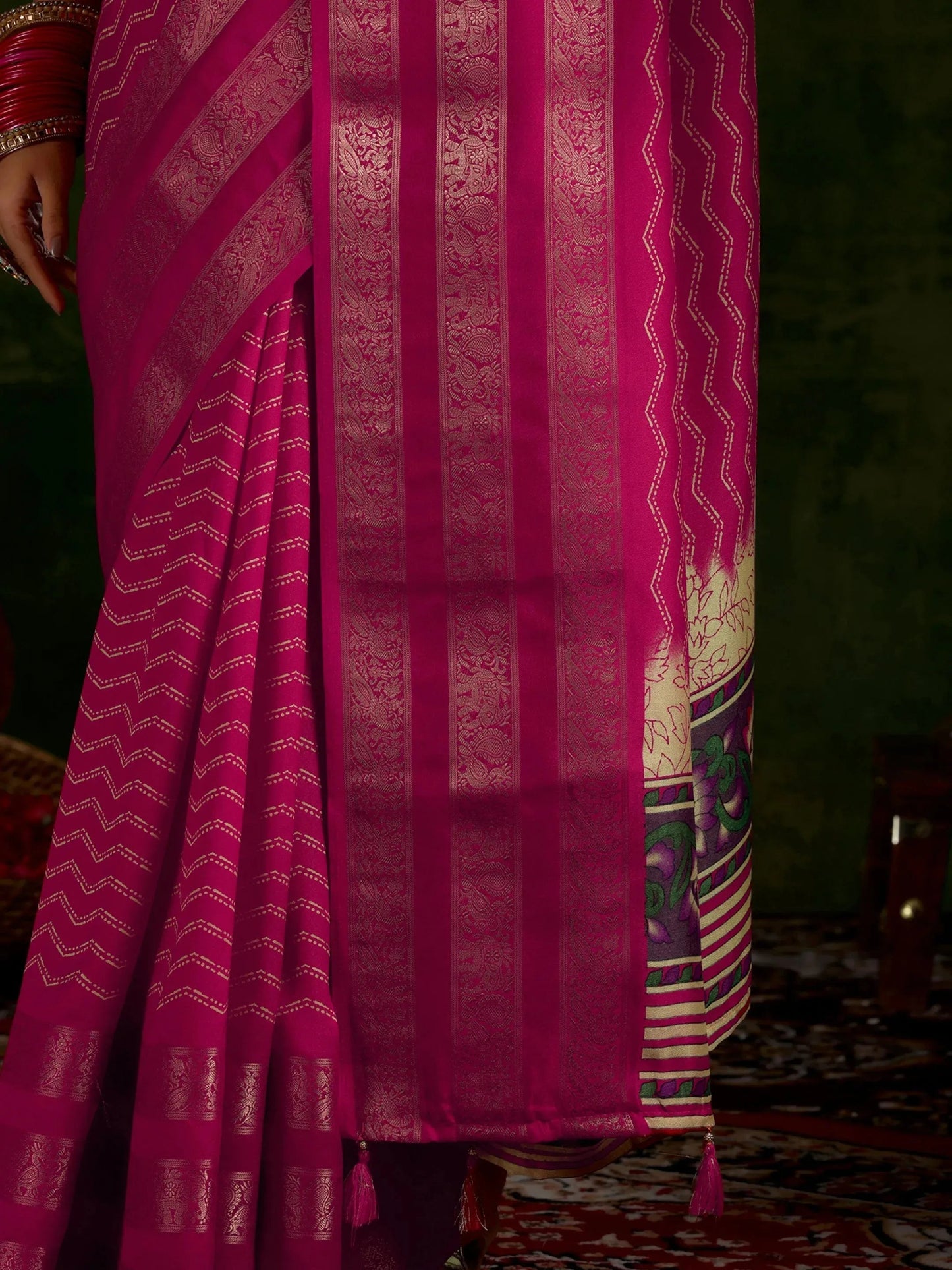 Libas Pink Printed Silk Blend Saree With Unstitched Blouse Piece