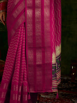 Libas Pink Printed Silk Blend Saree With Unstitched Blouse Piece