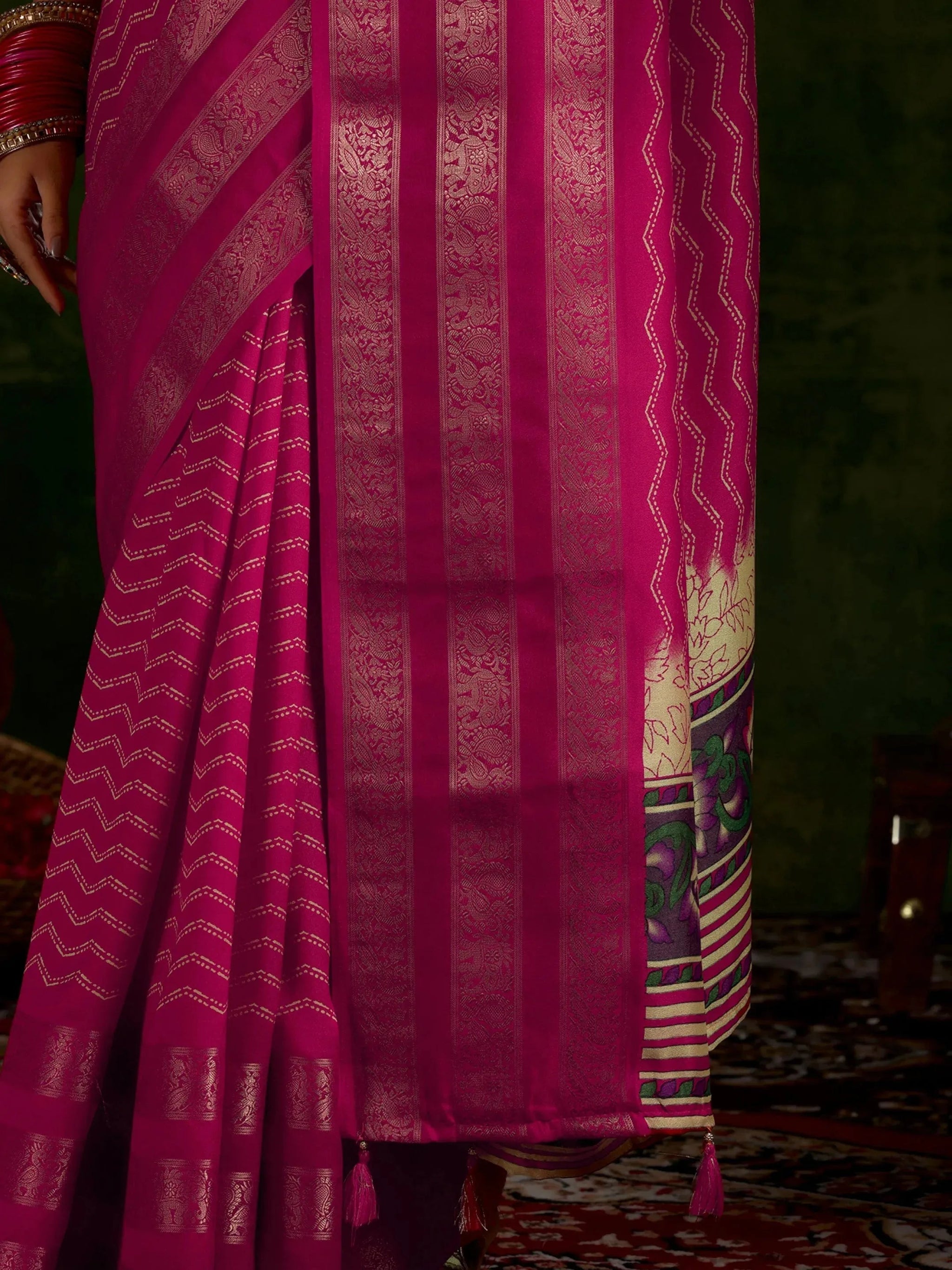 Libas Pink Printed Silk Blend Saree With Unstitched Blouse Piece