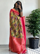 Attractive Soft Silk Gadwal Border Pochampally Print Saree