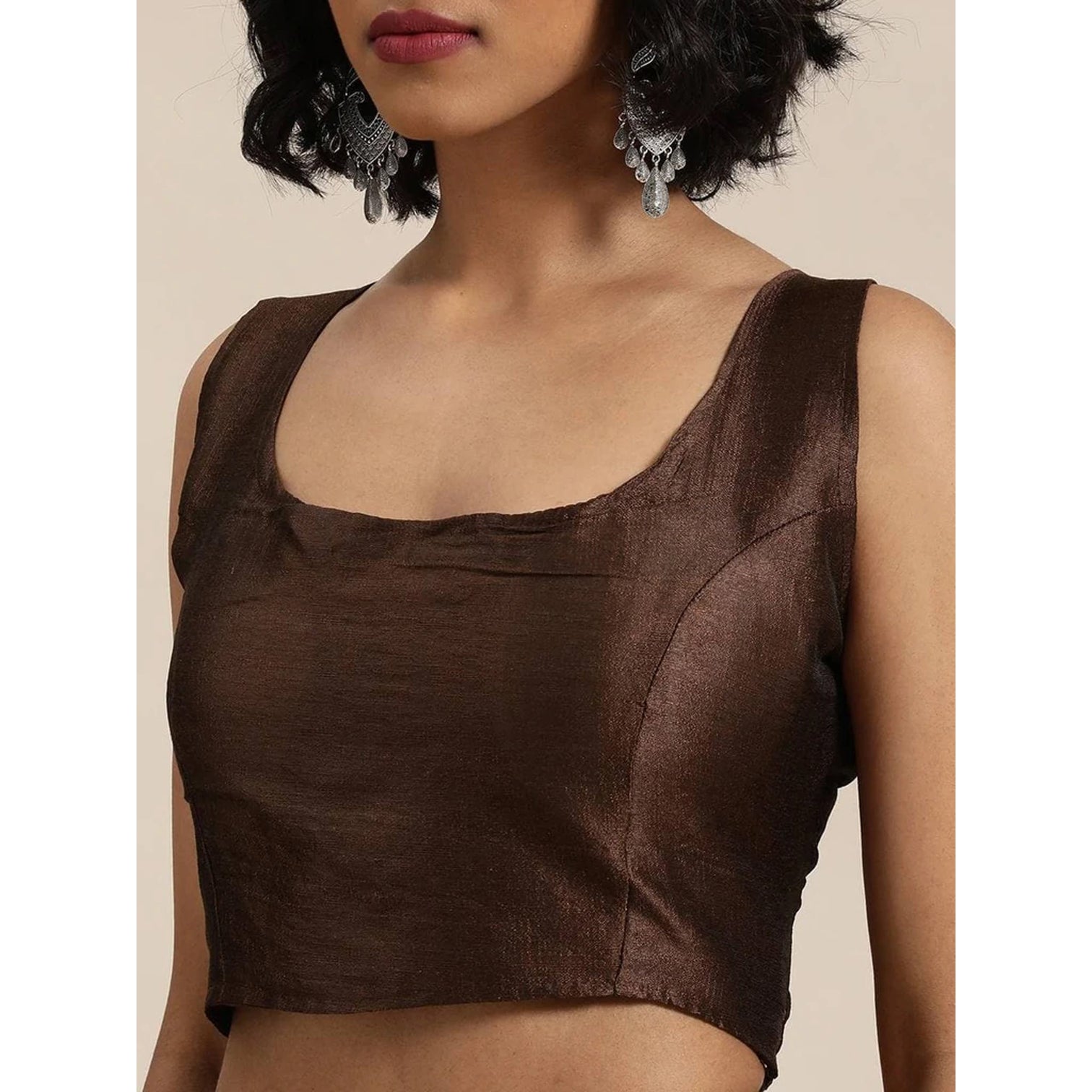 Full sequence Beige Saree with Coffee Blouse