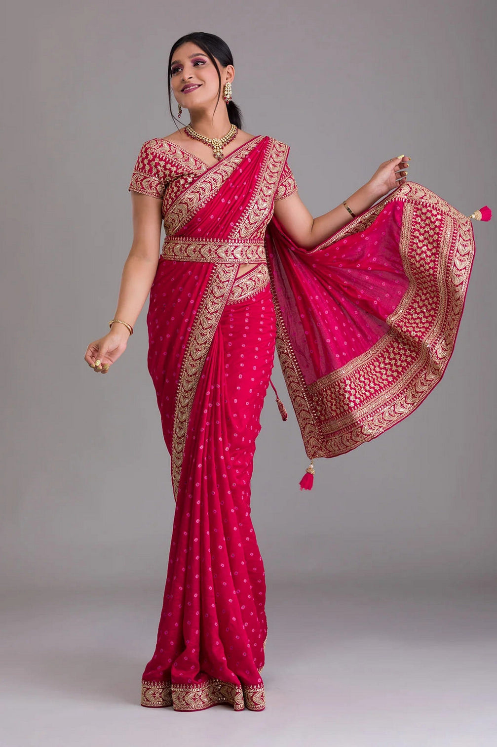 Pink Indian Georgette Saree For Indian Festivals & Weddings - Sequence Embroidery Work, Dori Work