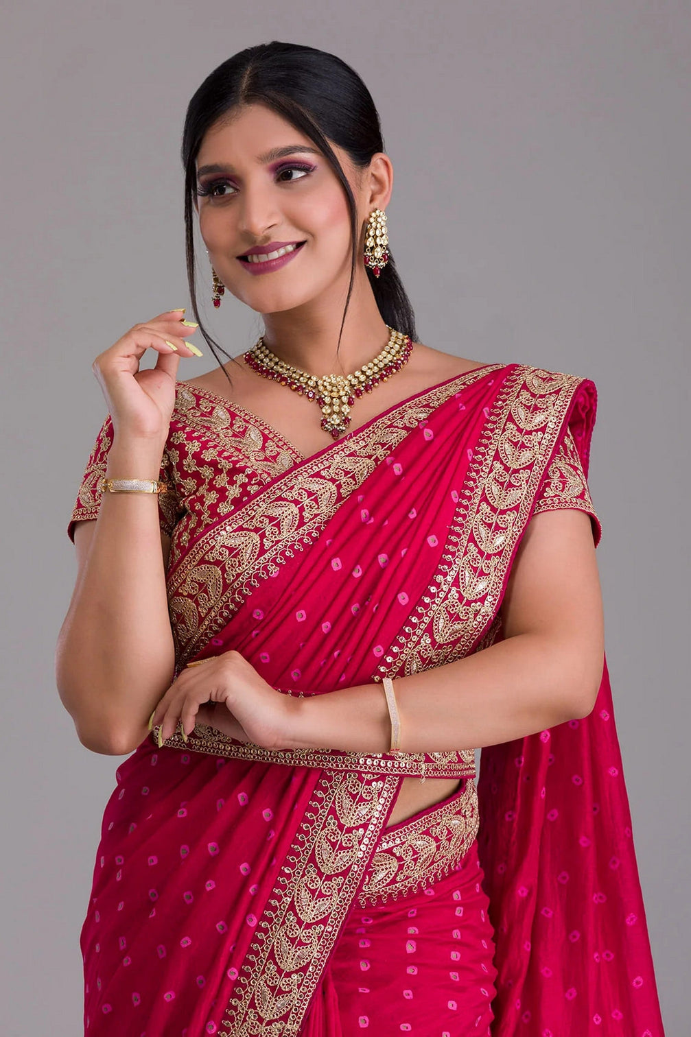 Pink Indian Georgette Saree For Indian Festivals & Weddings - Sequence Embroidery Work, Dori Work
