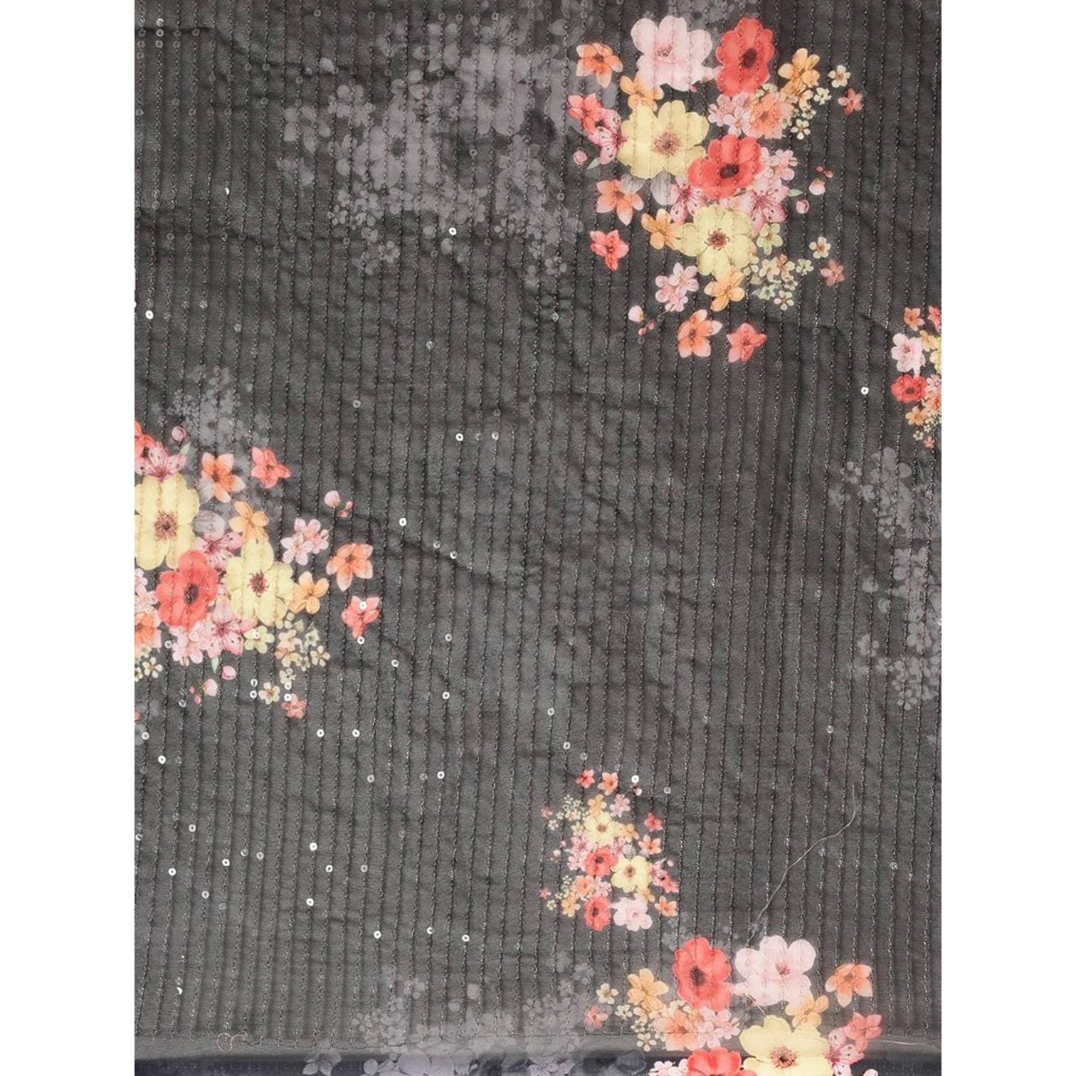 Full sequence Grey Saree with Pink Blouse