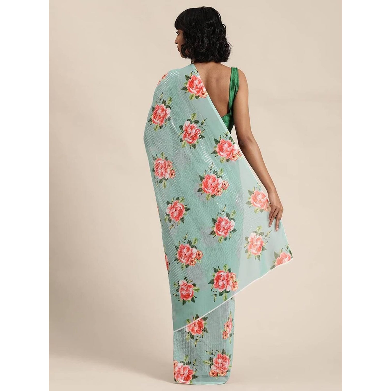 Full sequence Light Green Saree with Green Blouse