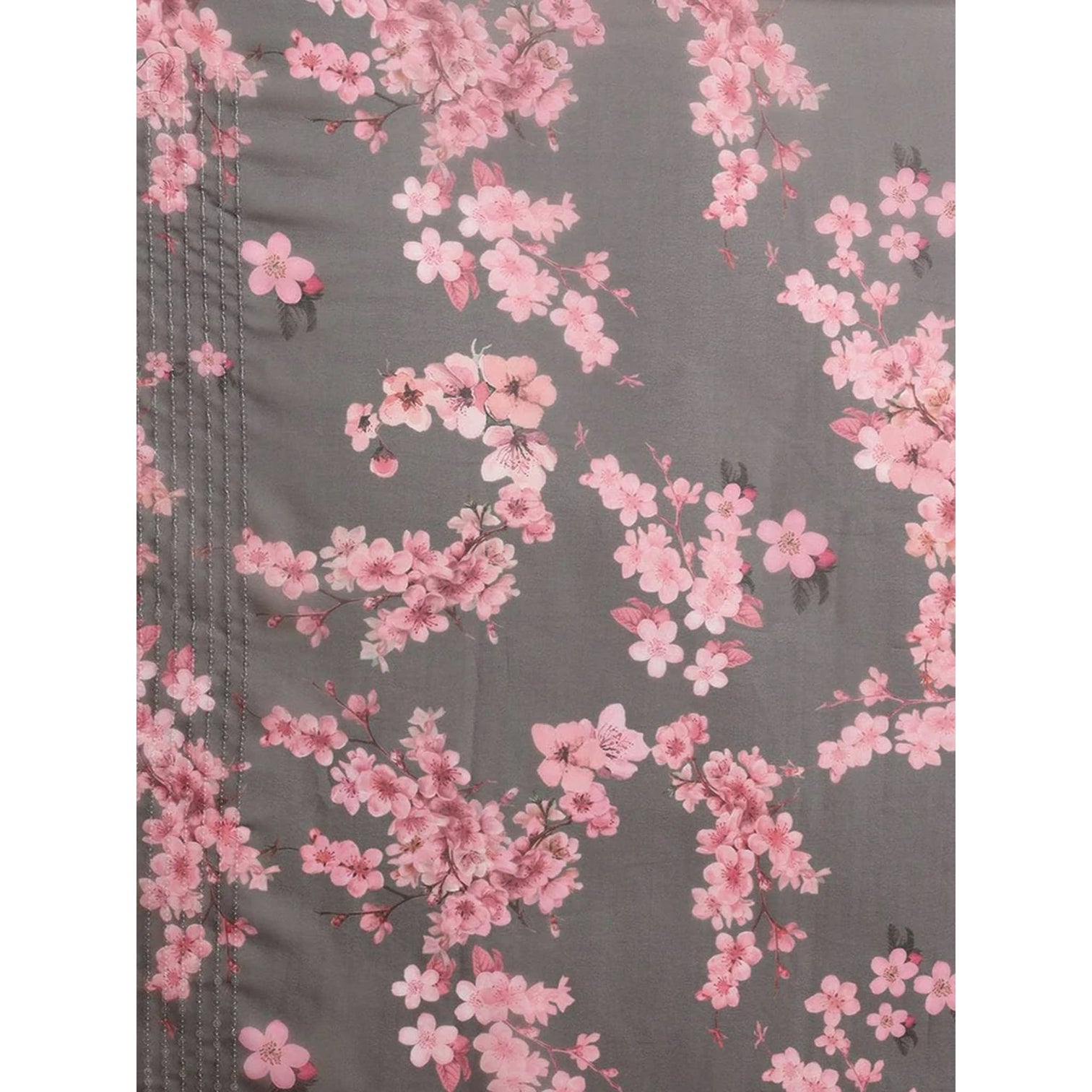 Full sequence Light Grey Designer Saree with Pink Blouse