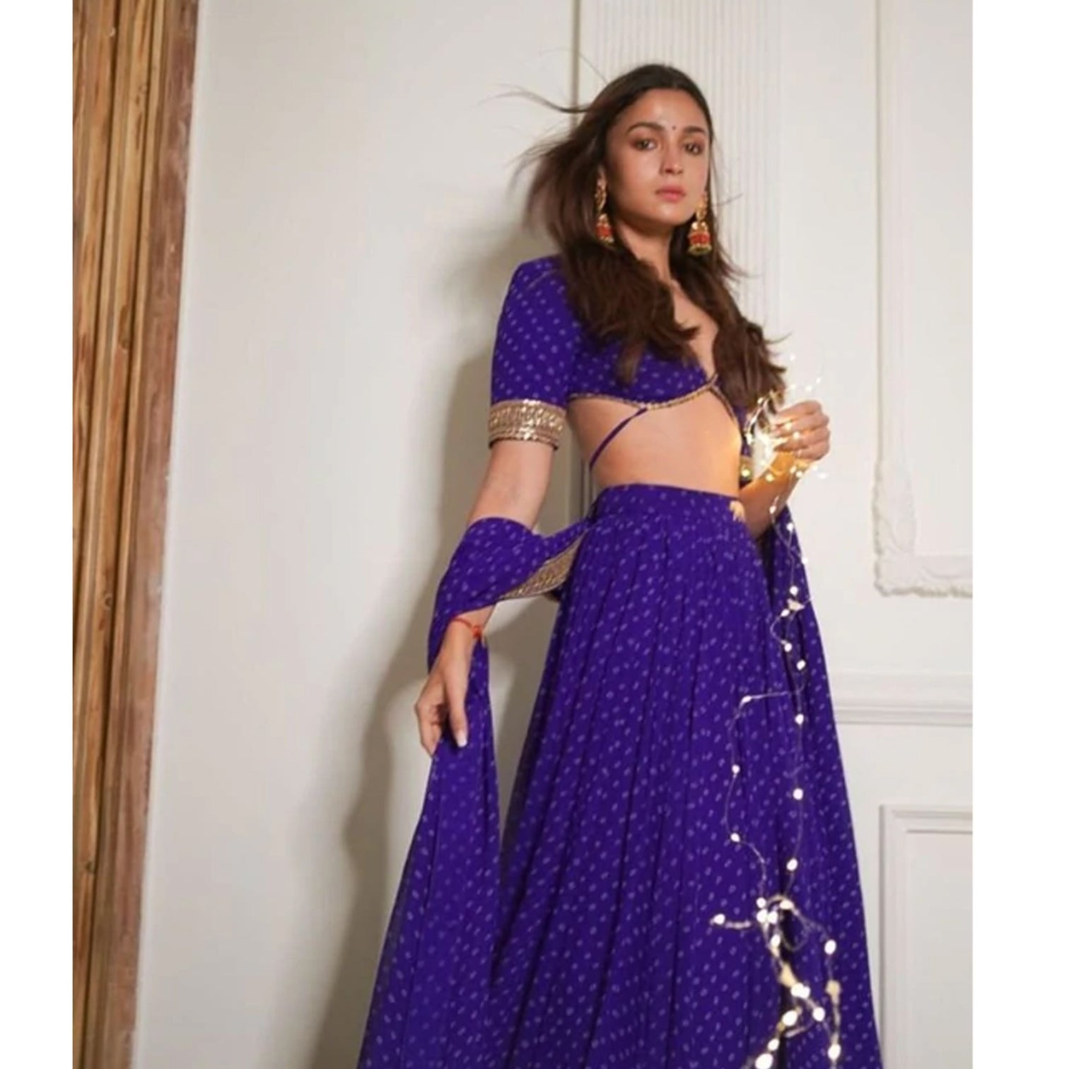 Purple Georgette Printed Lehenga Choli Bollywood Style with Heavy Dori and Sequins work