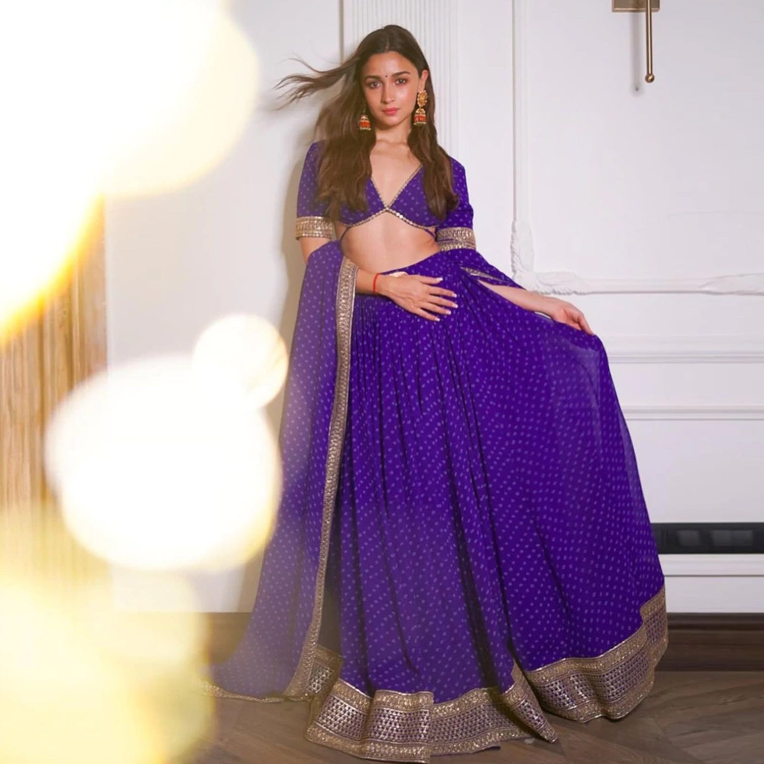 Purple Georgette Printed Lehenga Choli Bollywood Style with Heavy Dori and Sequins work