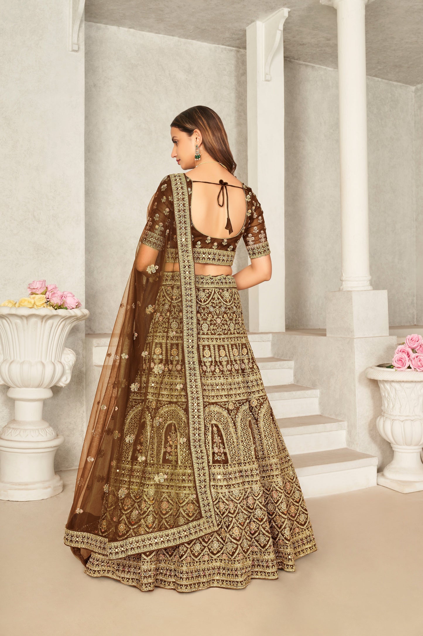 Mustard Yellow Organza Net Lehenga Choli Set - Embroidered Bridal Wear