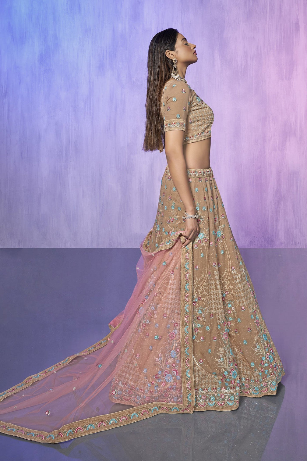 Brown Pakistani Georgette Lehenga Choli For Indian Festivals & Weddings