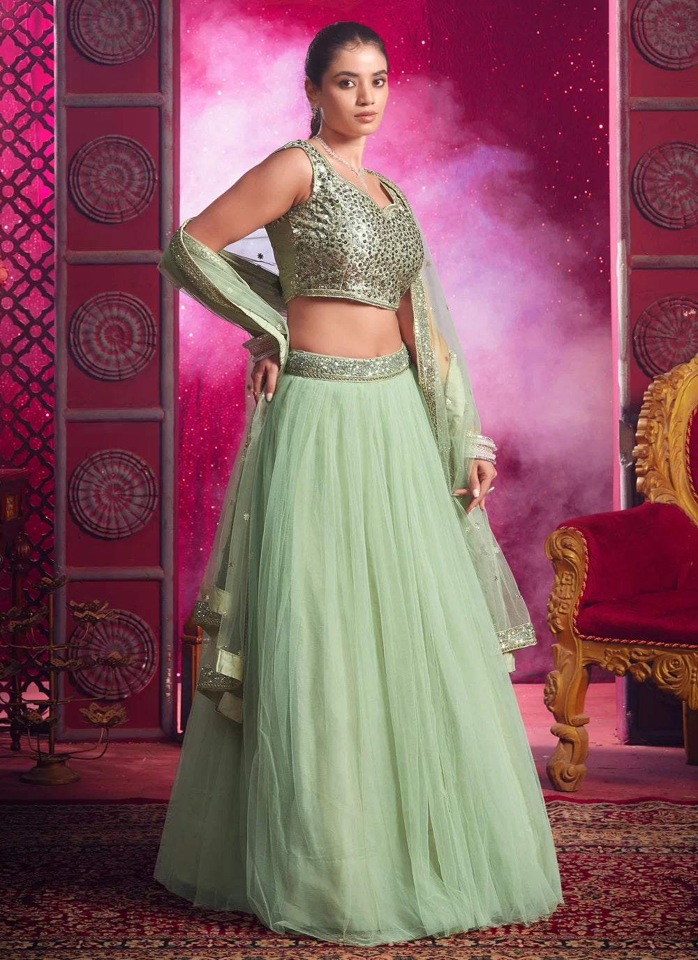 Light Pista Green Designer Classic Lehenga Choli