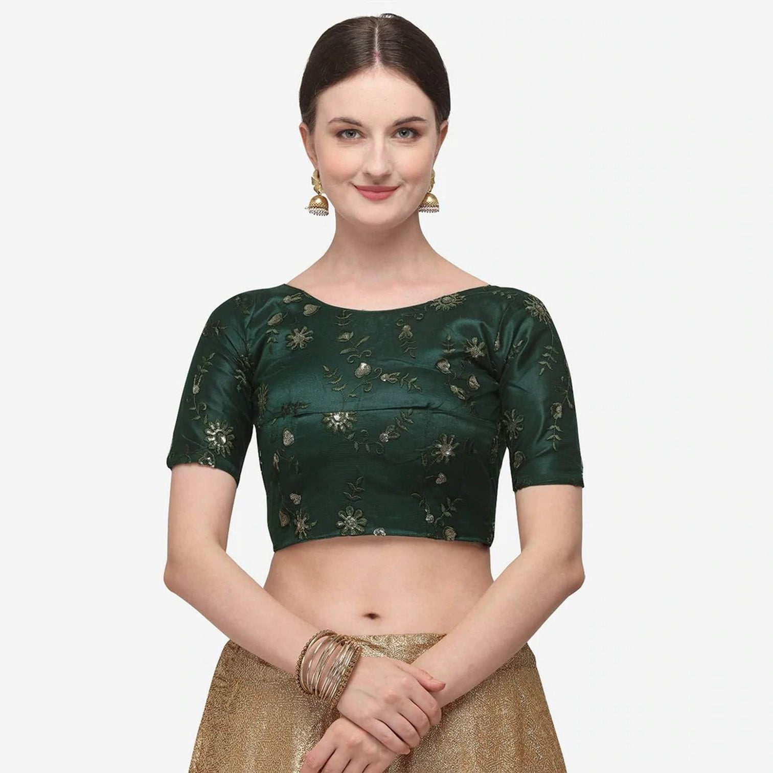 Gold And Green Indore Silk Lehenga Choli with Net Dupatta