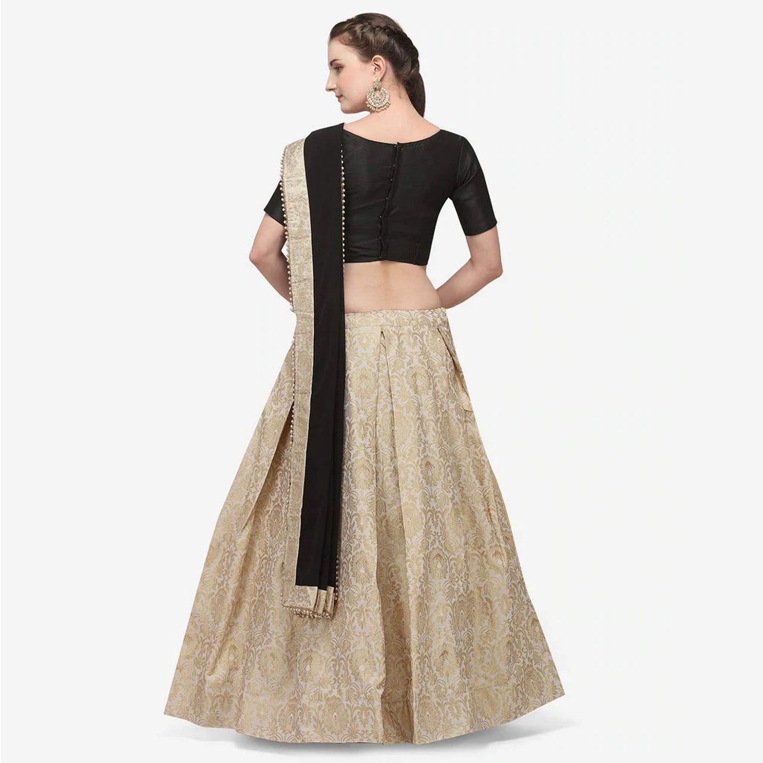 Gold Color Banarasi Lehenga with Black Blouse