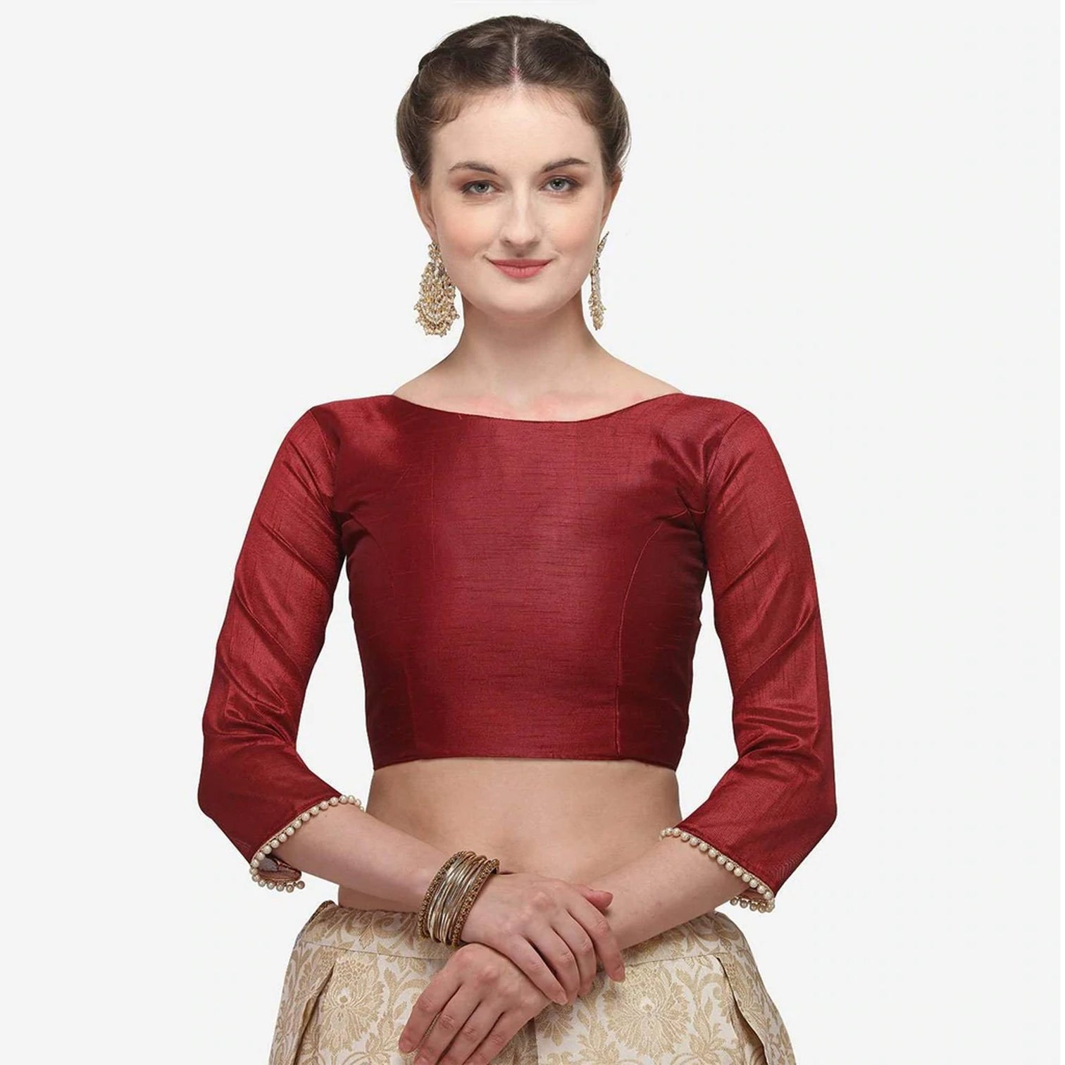 Gold Color Banarasi Lehenga with Red Blouse