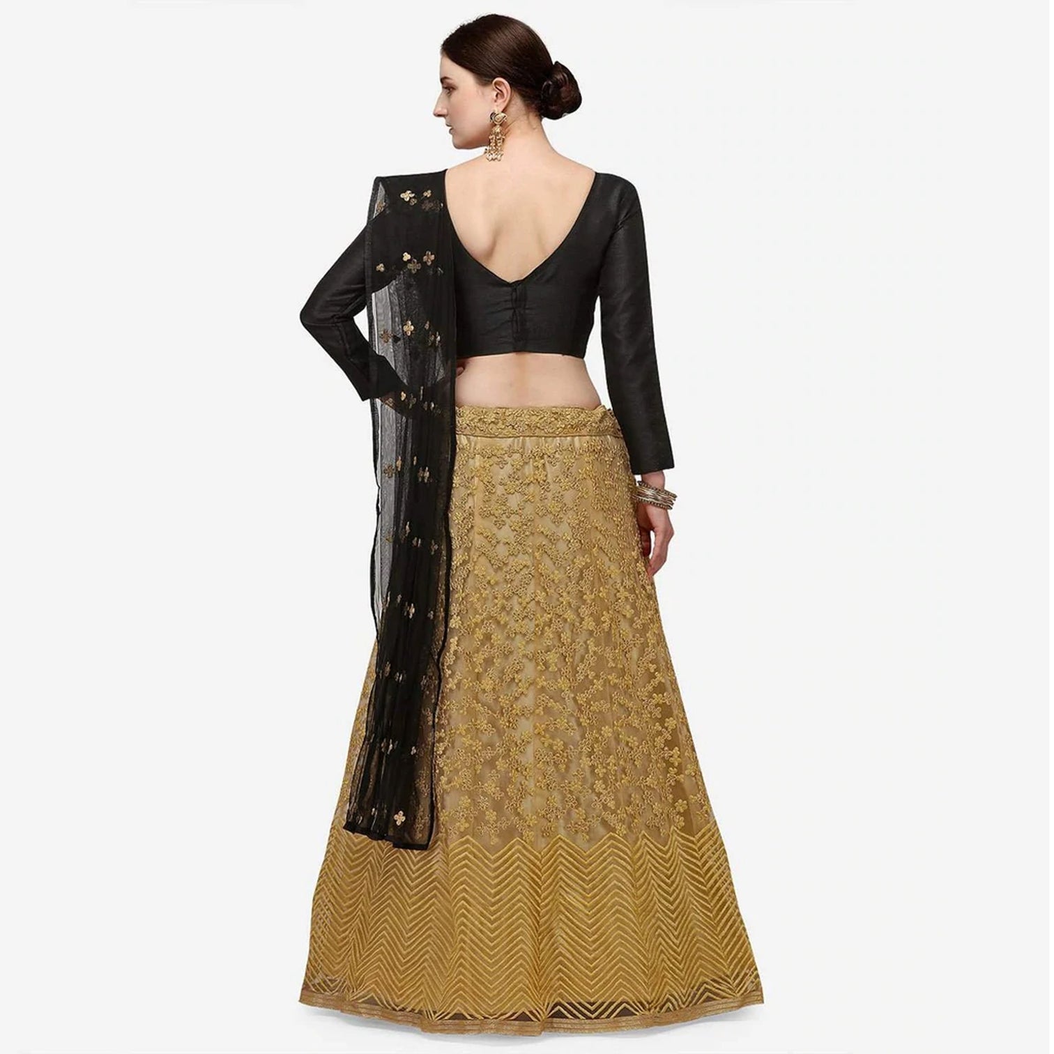 Gold Lehenga with Embroidery Work and Black Top