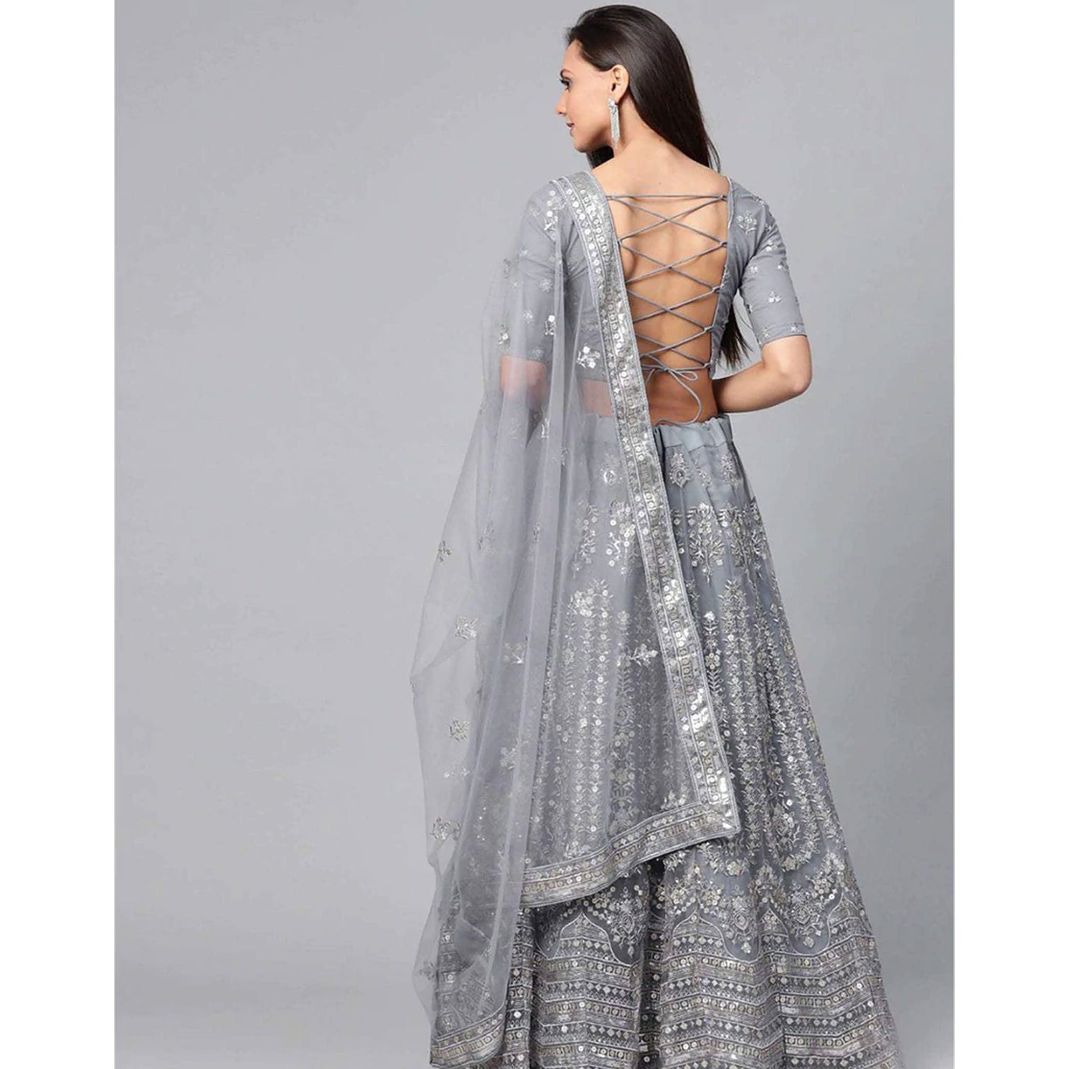 Regent Grey Thread, Sequence and Zari Work Lehenga choli