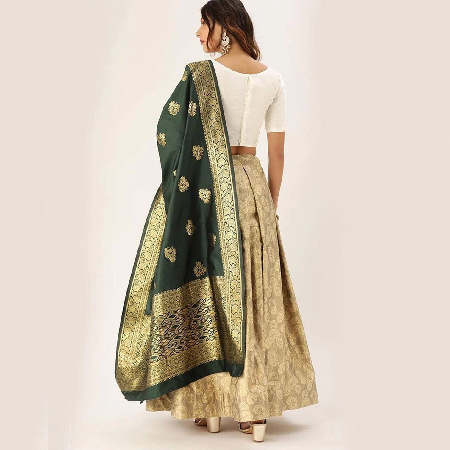 Gold Satin Lehenga with Banarasi Silk Dupatta