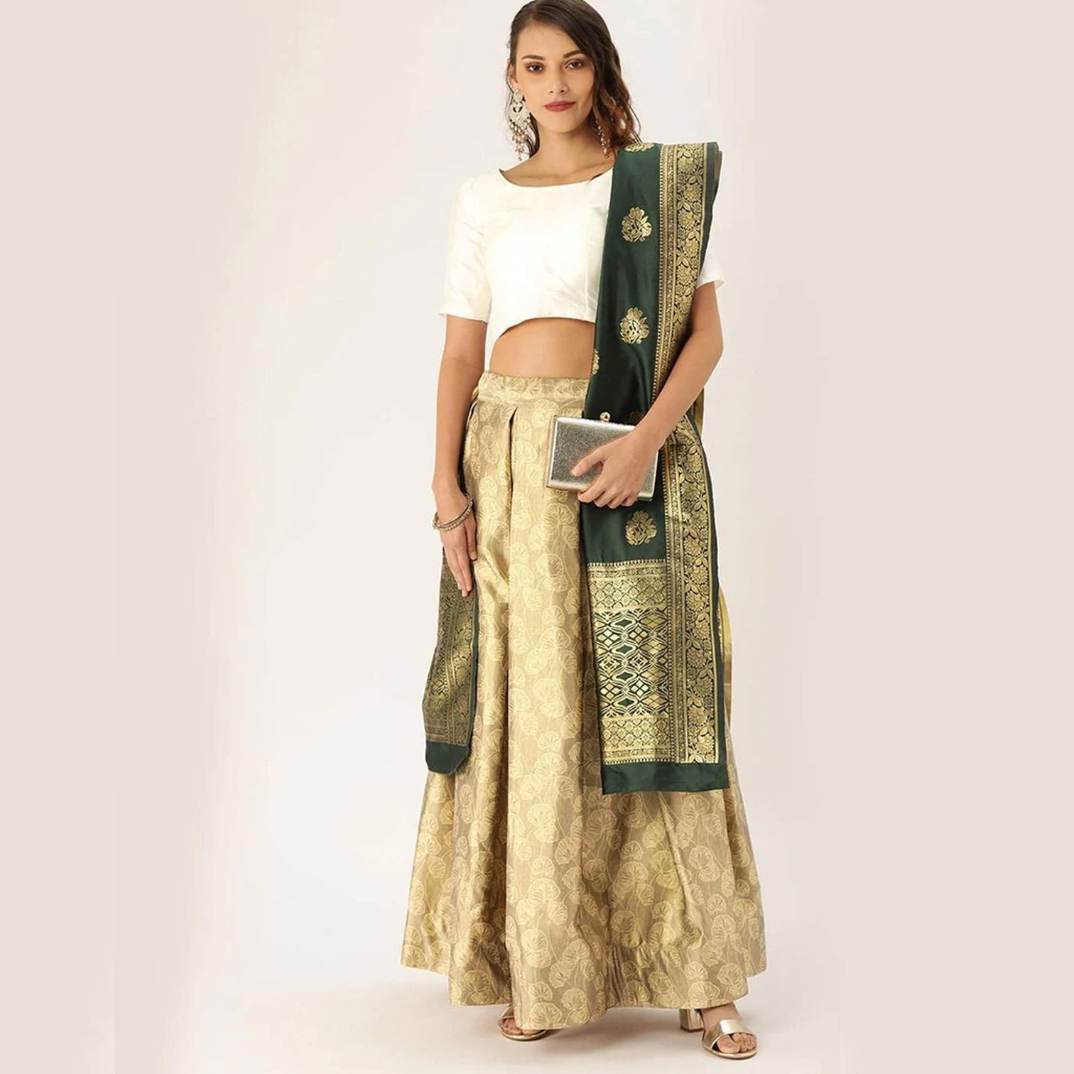 Gold Satin Lehenga with Banarasi Silk Dupatta