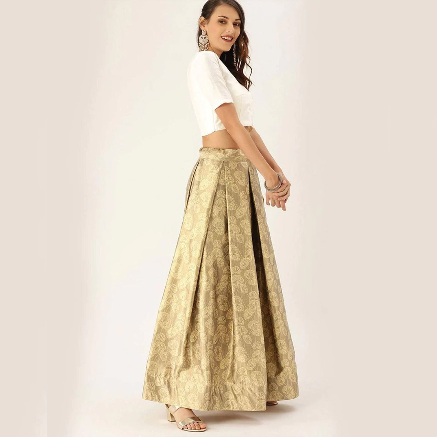 Gold Satin Lehenga with Banarasi Silk Dupatta