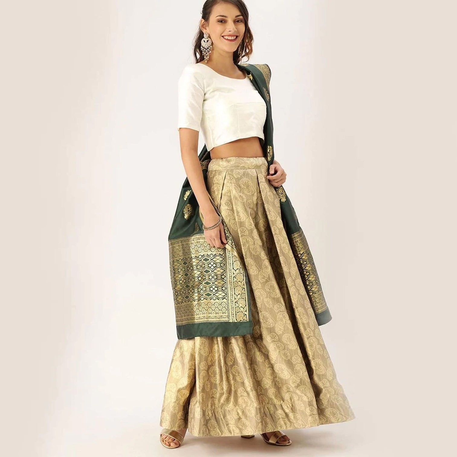 Gold Satin Lehenga with Banarasi Silk Dupatta