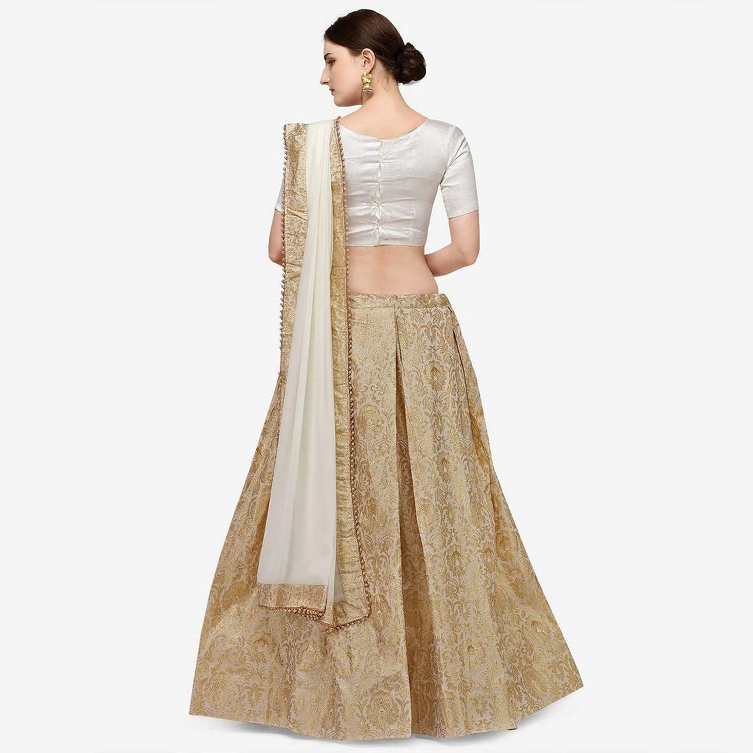 Golden Banarasi Lehenga with White Blouse