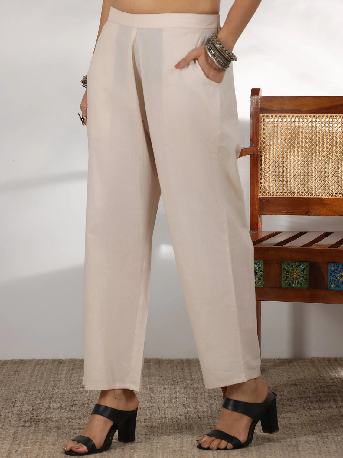 Mameraa Beige Embroidered Chanderi Silk Straight Suit With Dupatta