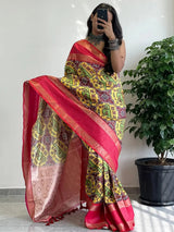 Attractive Soft Silk Gadwal Border Pochampally Print Saree