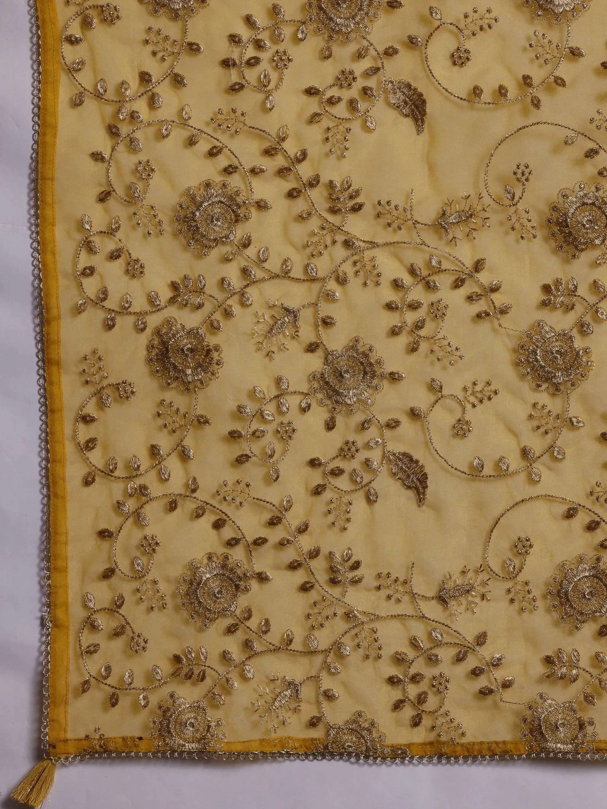Libas Mustard Embroidered Silk Blend Straight Suit With Dupatta