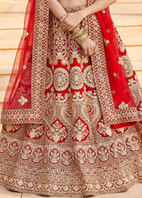 Crimson Red Velvet Bridal Lehenga Choli with Embroidery & Hand work