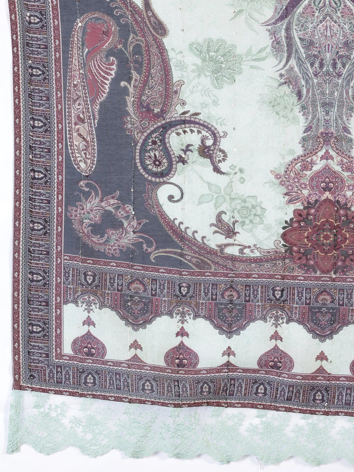 Mameraa Green Printed Silk Blend Pakistani Suit
