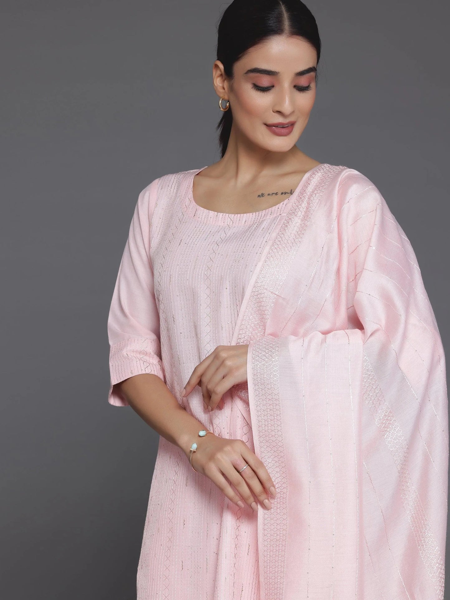 Gerua Peach Self Design Silk Blend Straight Suit With Dupatta