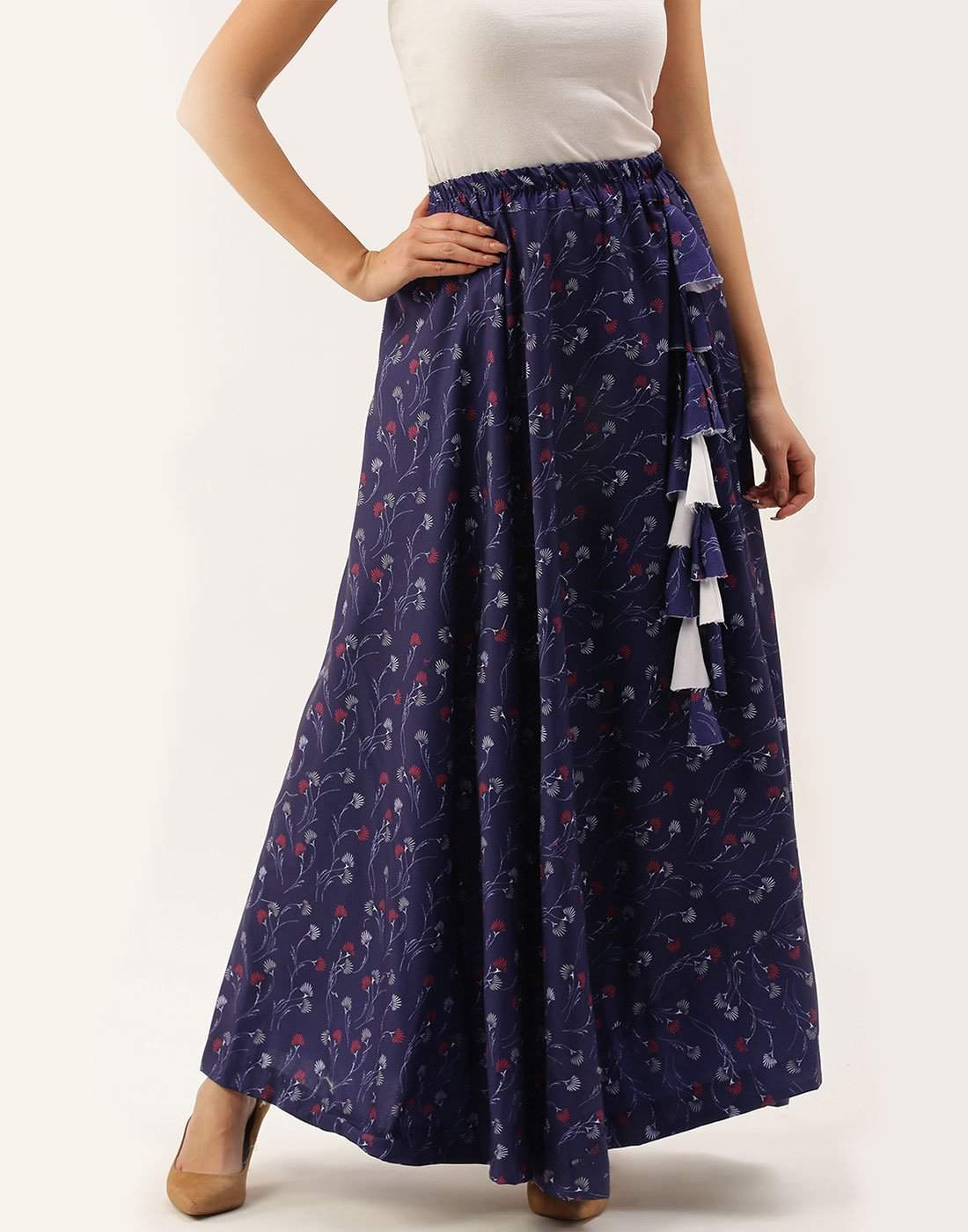 Heavy Cotton Blue Skirt with Digital Print