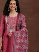 Gerua Pink Printed Silk Blend Straight Suit With Dupatta