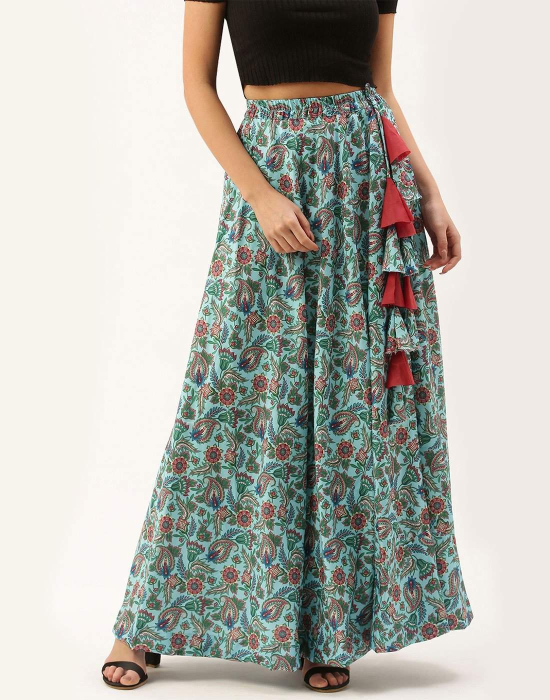 Light Blue Color Digital Print Skirt