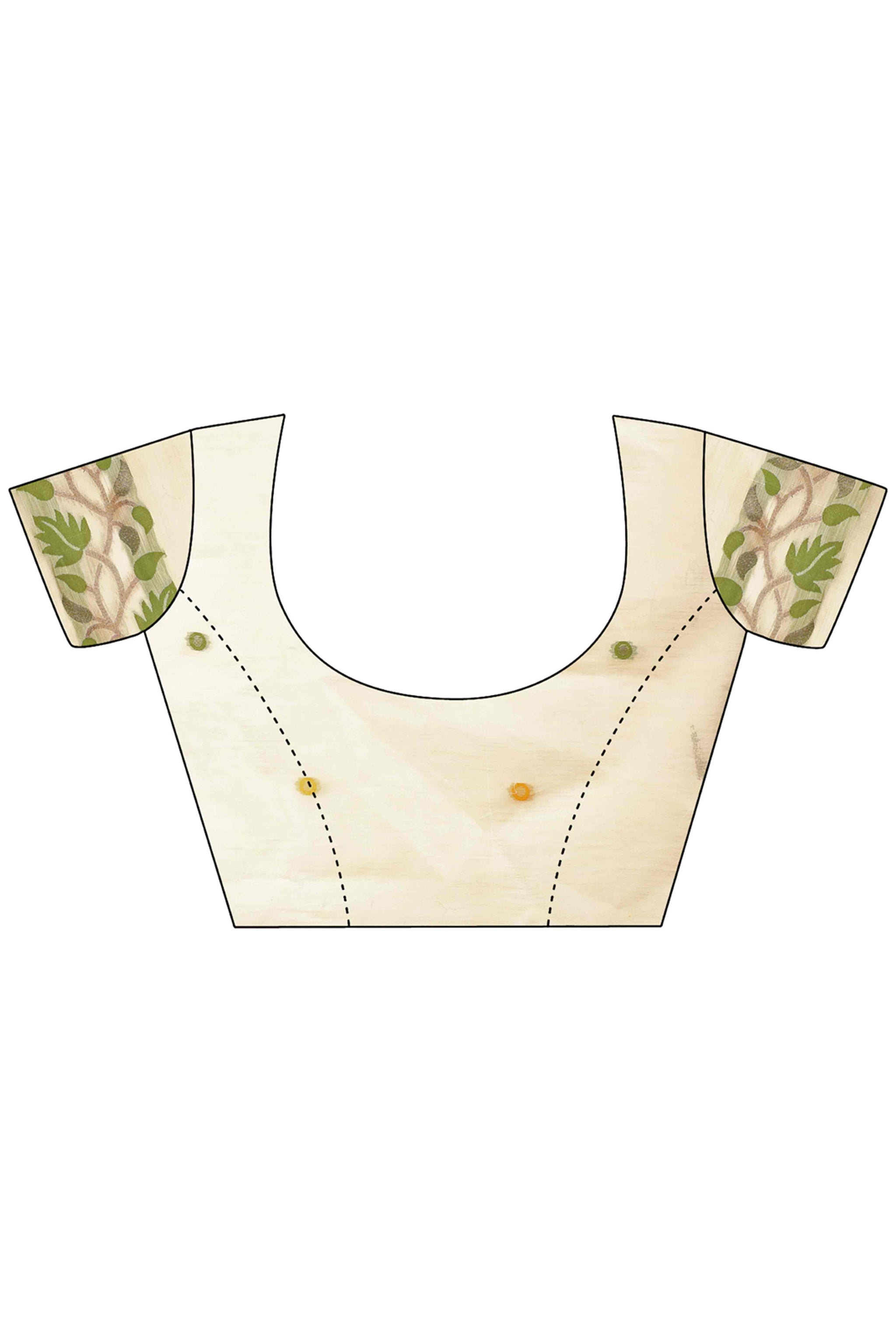 Cream Linen Cotton Silk  Saree Enhanced With Floral Zari Weaving & Tasselled Pallu Finish