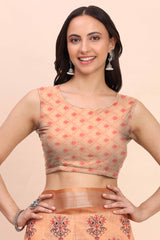 Orange Linen Cotton Saree Featuring Floral Prints & Woven Border