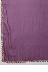 Orchid Purple Solid Matt Georgette Saree With Ceramic Embellished Lace Border