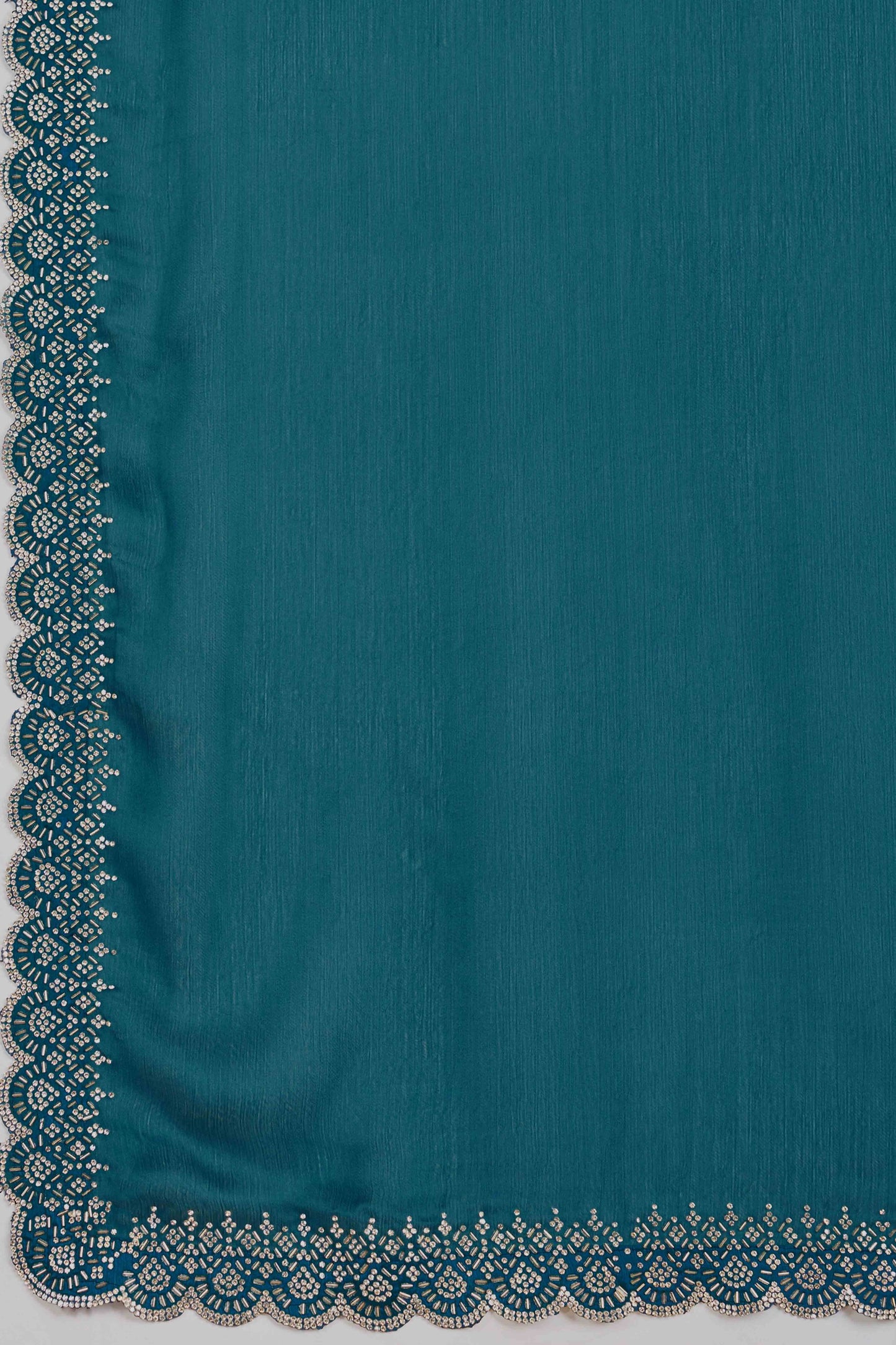 Rama Blue Solid Satin Chiffon Saree With Cutdana & Zarkan Handwork